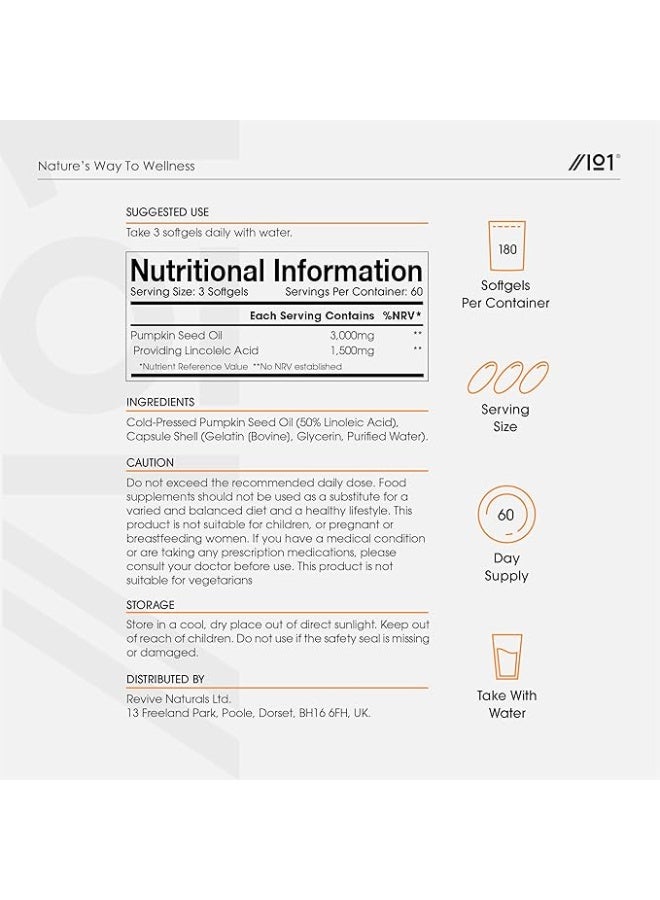 ALPHA01 Pumpkin Seed Oil 3000 mg – 50% Linoleic Acid – 180 Softgels – Made in UK – Supports Prostate & Hormone Health - Image 3
